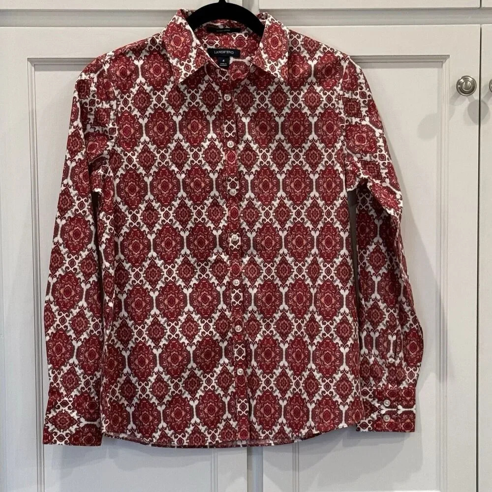NWT Lands’ End Lighthouse Multi Color Paisley Shirt Button Front Women’s SZ 4